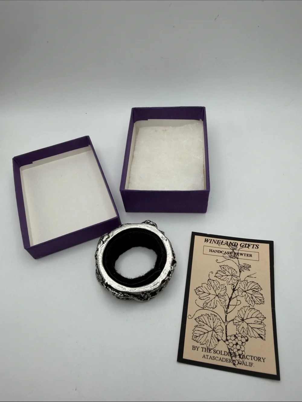 Vintage Wanda Scruby Signed Pewter Wine Bottle Drip Ring Coaster w/Box